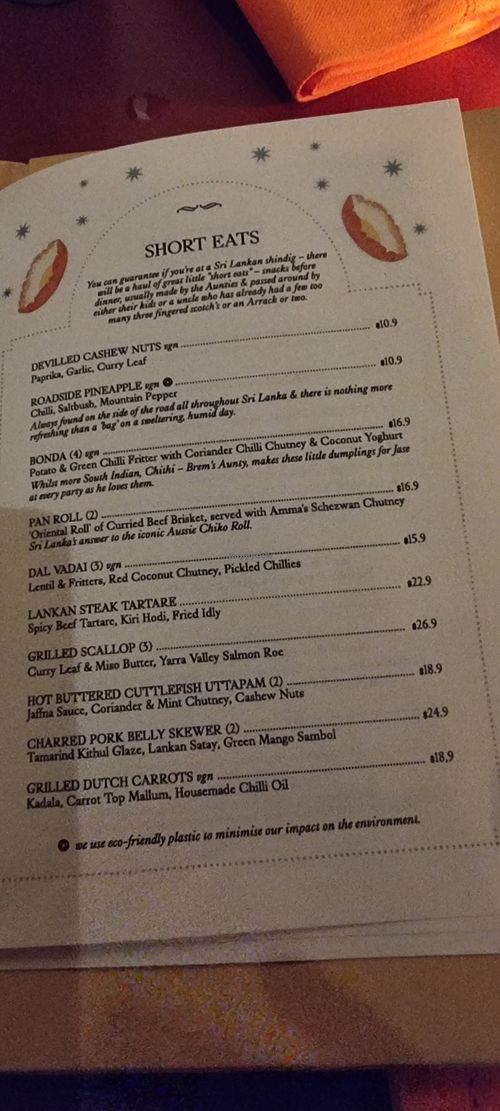 Menu with clearly marked vegan options at Hopper Joint in Prahran