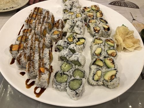 Sweet potato, avocado/mango, cucumber, and avocado/peanut rolls  at Sakura 15 in Bloomington