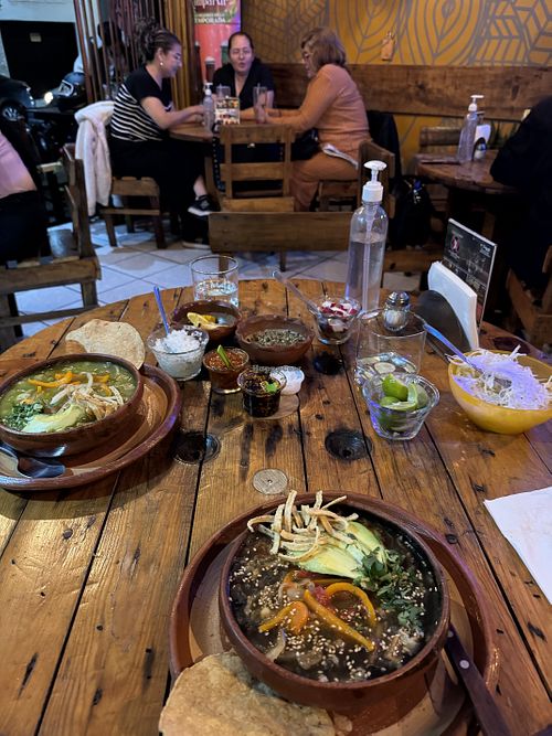 Vegan pozole with all the toppings 🤤  at Potzolli Uruapan in Uruapan