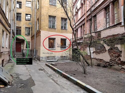 Direction #4: Enter through this door. Or press the intercom for unit 68 at RAnDOM - Dyadya Fadi in St Petersburg