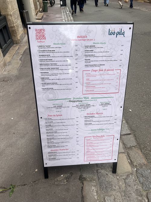 Menu  at Too Pita in Bordeaux