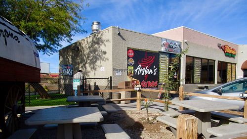 Arslan’s cafe with the little dog park too. at Arslans Gyros in Quartzsite
