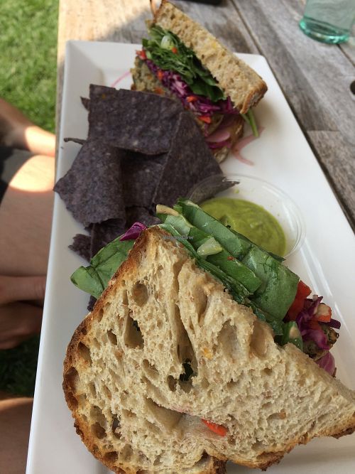 Veggie burger on whole grain (gluten free available).  at Healthy Being Juicery in Jackson
