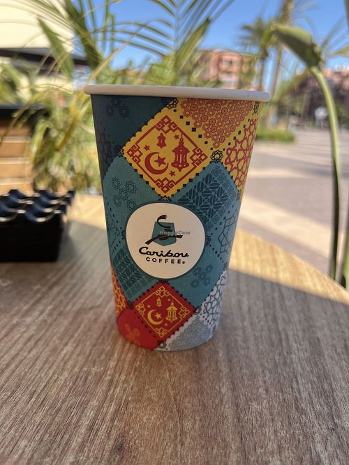 Unfortunately they don’t do sit in cups, but their to-go cups are very stylish.   at Caribou Coffee - Gare De Marrakech in Marrakech