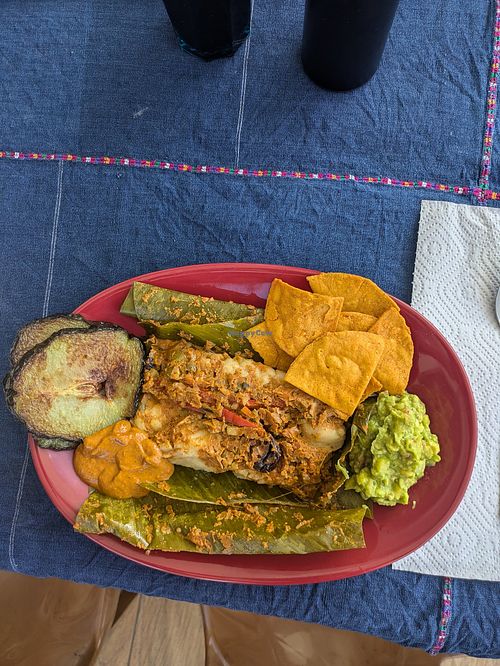 Tamales with vegetables, pumpkin, and guacamole at Anita's Mayan Kitchen Cooking Class in San Pedro La Laguna