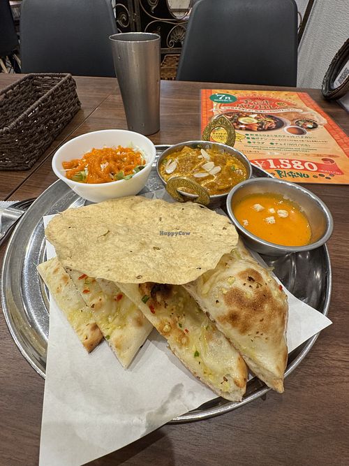 Veggie Curry with Garlic Naan  at BISHNU in Kagoshima