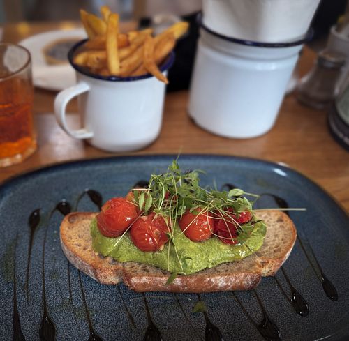 Sourdough and avacado with fries    at The Heron Farm Shop & Kitchen in Strathaven