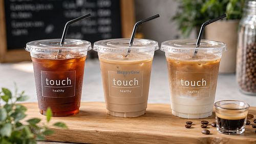 Iced coffee, soy latte, and oat milk latte — coffee made simply, the way it should be. at Touch Cafe in Tomigusuku