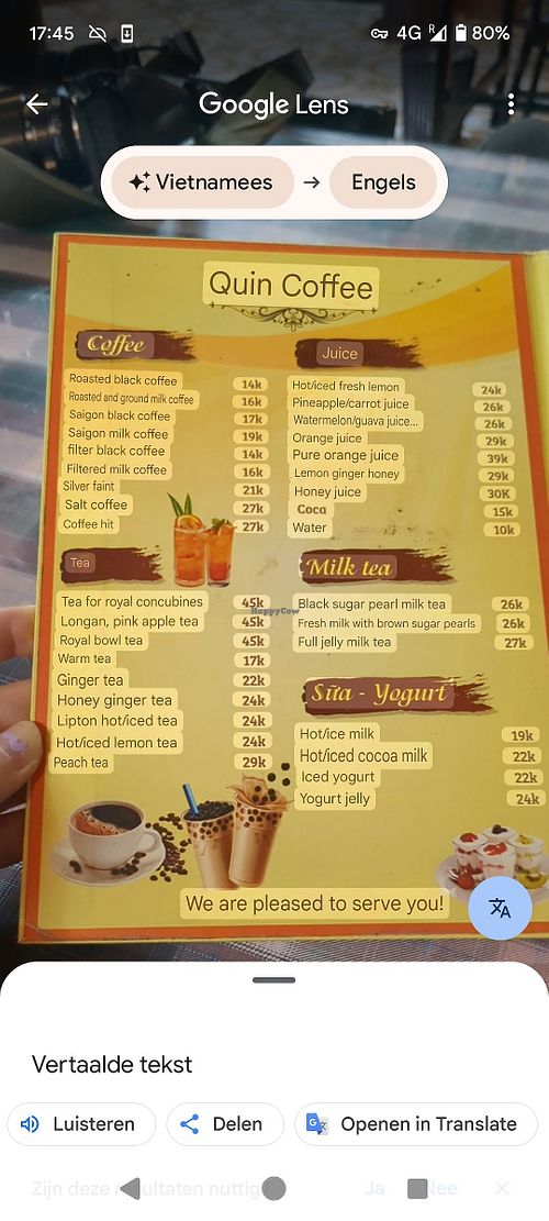 With Google translate at Vườn chay Quin's Garden in Dong Ha