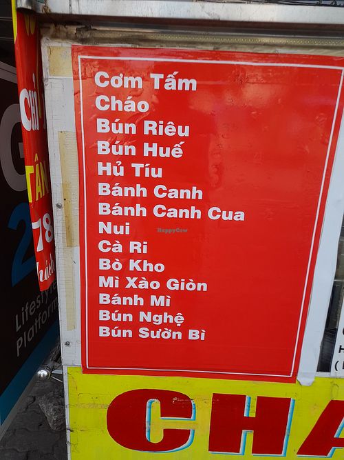 Menu on the stall at Hana quán chay in Ho Chi Minh City