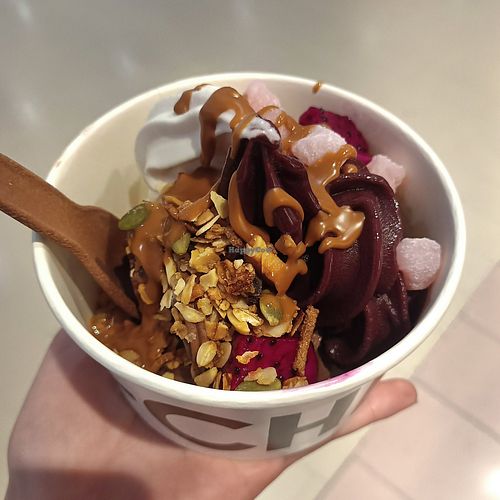 vegan acai, coconut, choccy with misc toppings at Yo-Chi in Hawthorn