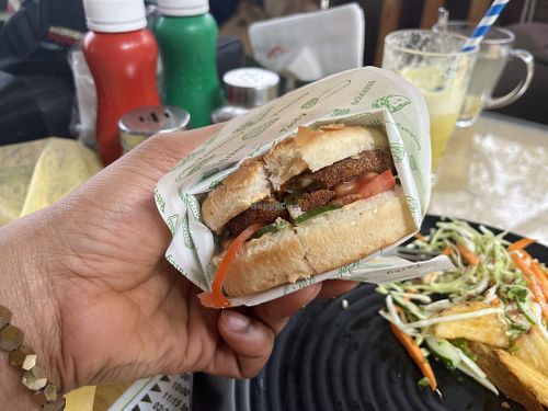 A better look at the veg bean burgerr W  at OM Freedom Cafe in Rishikesh