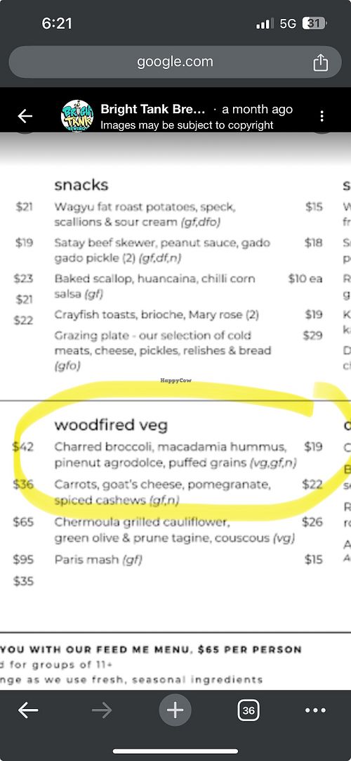 Menu options  at Bright Tank Brewing Co in East Perth