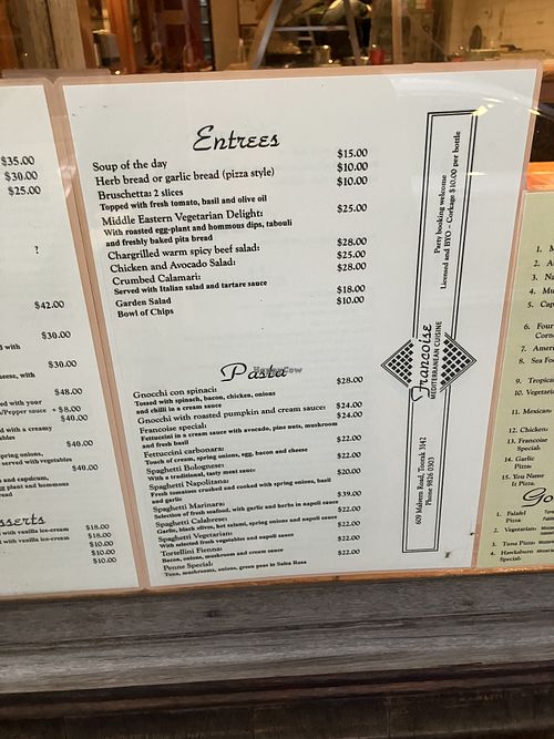   at Francoise Pizza Mediterranean Cuisine  in Toorak