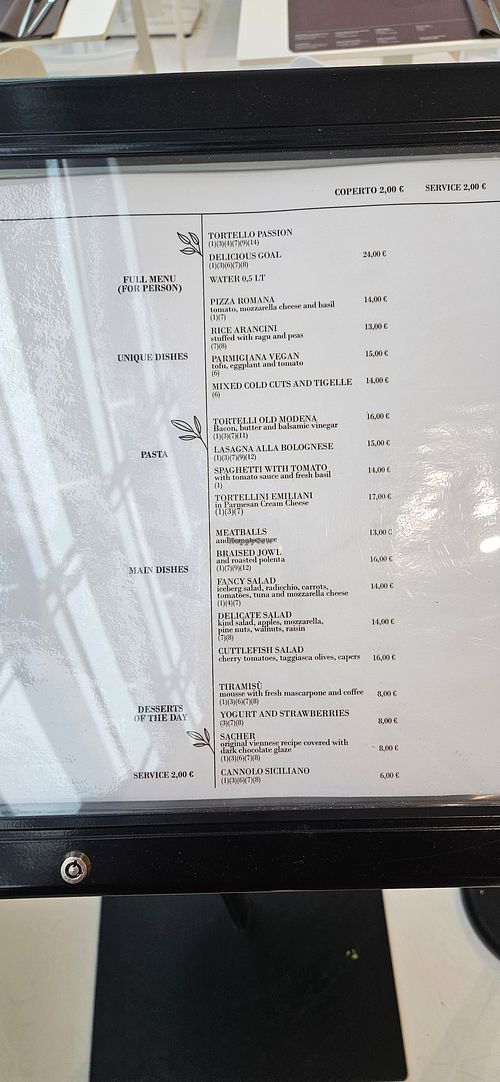 Menu available at 21/03/2025 at Museo Enzo Ferrari Bistrot in Modena