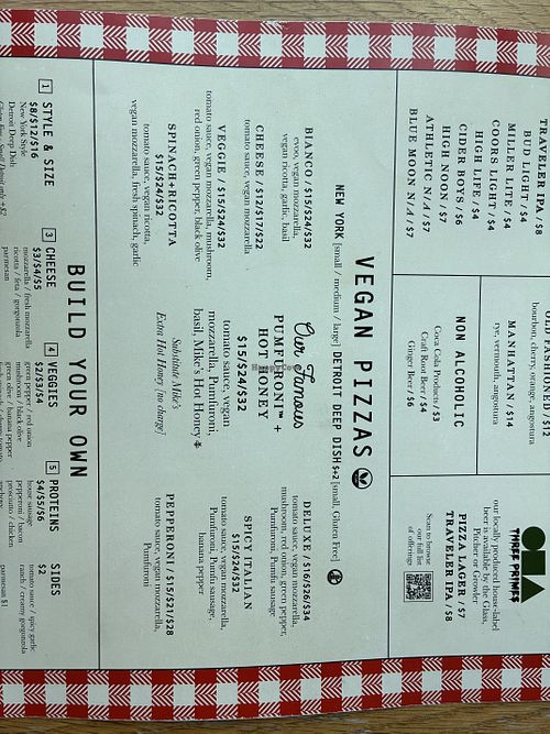 Menu options  at Taglio - Over The Rhine in Cincinnati