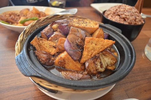 Tofu Sensation Claypot (menu item 45) DELICIOUS at Blossom Vegan Restaurant in Pleasanton