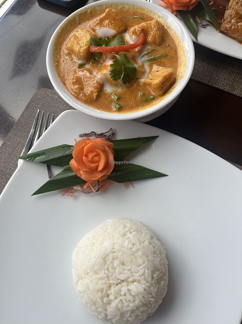 Vegan tofu red curry beautifully presented and very delicious   at Siam Heaven in Bedford
