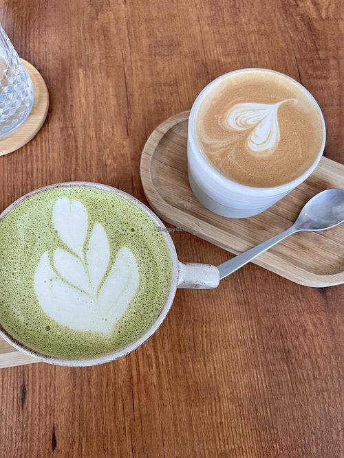 Matcha and flat white  at Oh Là Latte  in Albufeira
