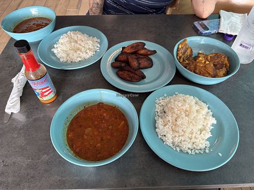 Rice and beans, tostones, amarillos  at El Refrán in San Juan