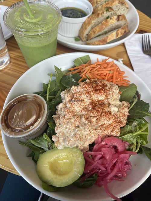 Vegan chickpea salad(green vegan smoothie)  at Emerald Greens in Jasper