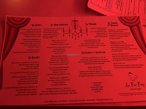 Menu (excuse the dim lighting)  at Le Fou Frog in Kansas City