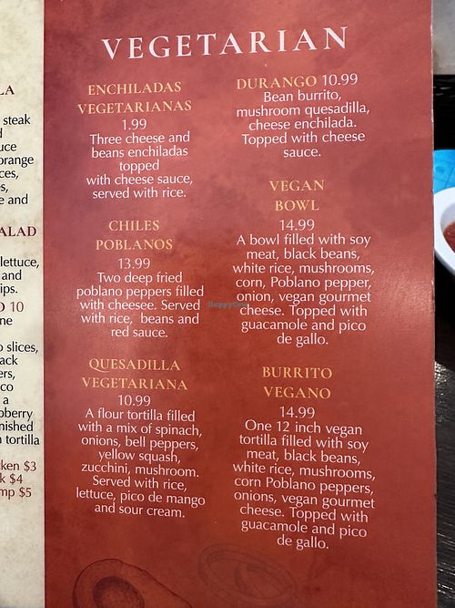 Vegetarian menu  at Señor Tequila in Vincennes