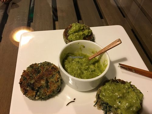 quinoa patties with kale-avocado dip at Pure and Whole - Shanghai Centre in Shanghai