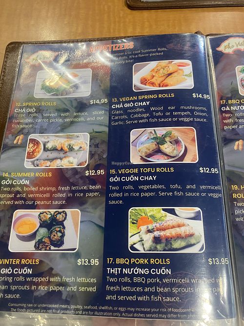 Part of menu  at Pho Viet - Manoa in Honolulu