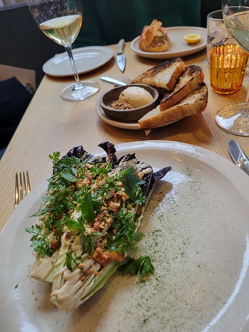 Green salad, bread with vegan butter at Twelve in Portland