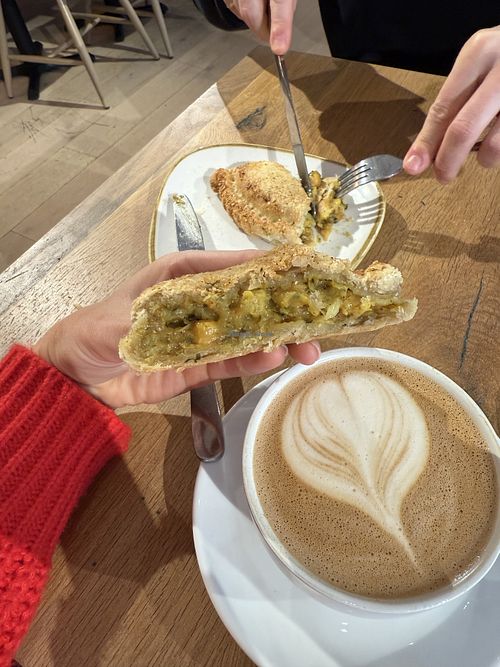 Onion bhaji pasty  at The Cornish Bakery in Gretna Green