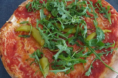Pizza with rocket and pepperoni at Restaurant-Pizzeria La Colomba in Herrenberg