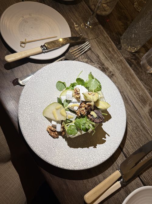 Pear and walnut salad with vg feta  at Lord Crewe Arms Hotel  in Consett