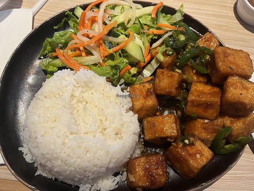 Spicy garlic tofu rice   at Mama Hong's in Burbank