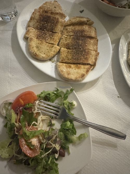 Pita and salad  at The Old Monolithos Taverna in Rhodes