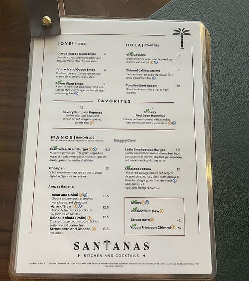 Menu shot  at Santana's in Delray Beach