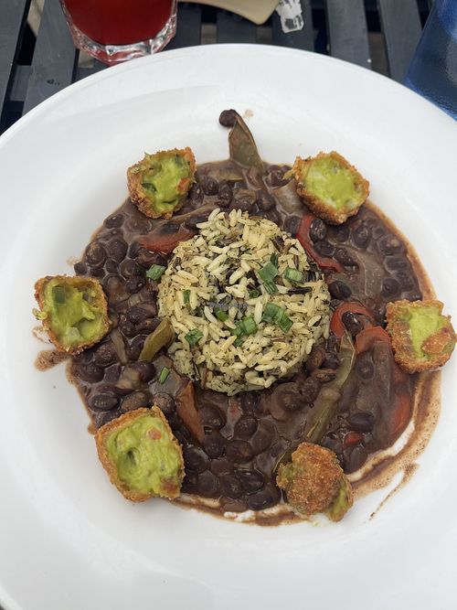Vegan rice and beans with fried guacamole   at Fluttering Duck Bar & Grill in Greencastle