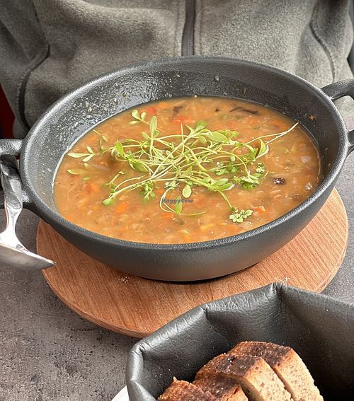 Linseneintopf mit Brot (Lentil stew with bread)  at Gampenalpe in Ischgl