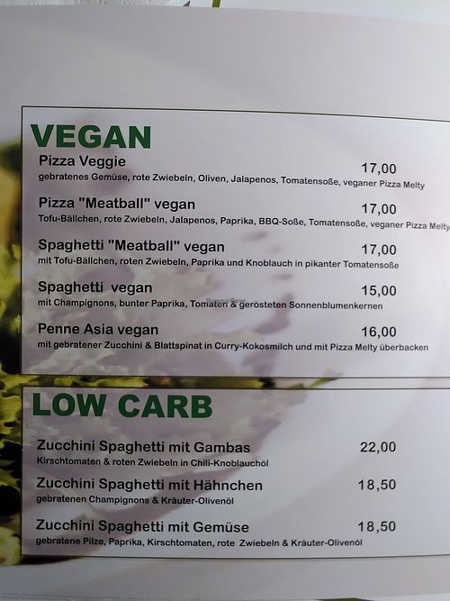 Vegan menu at Restaurant Pinocchio in Bueckeburg