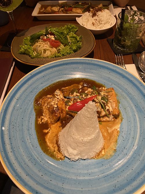 Panang curry and Som Tam  at Sally's Kitchen in Gianyar