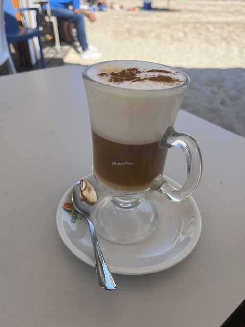 Cappuccino with soy milk  at Xiringuitos Del Sol in Cabo Roig