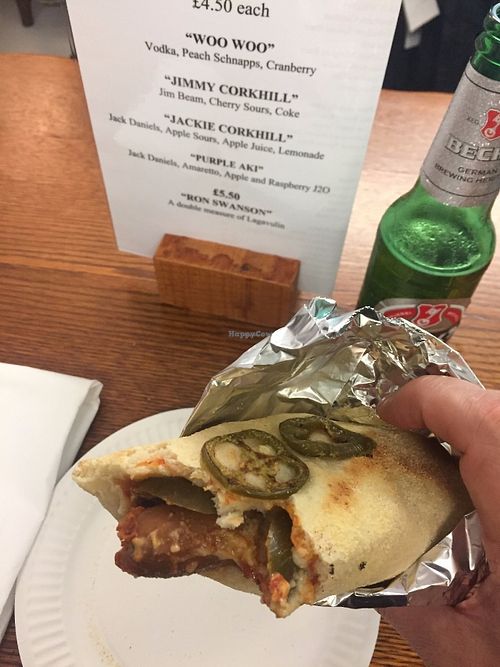 Spicy Vegan Pizza Dog at Maguire's Pizza Bar in Liverpool
