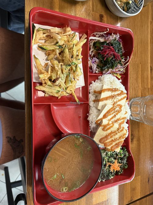 Bento with miso soup and veggie tempura  at Wafu Kitchen in Alexandria