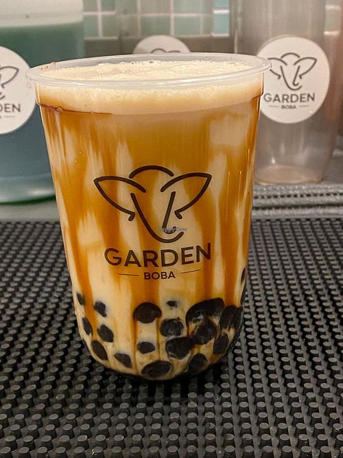 Classic boba with oat milk and tapioca pearls  at Garden Boba in Granada