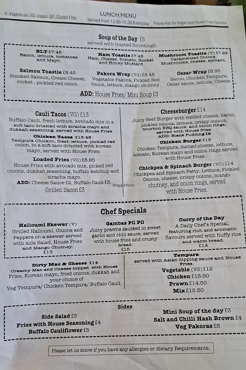 Lunch menu (March 2025) at PERK in Largs