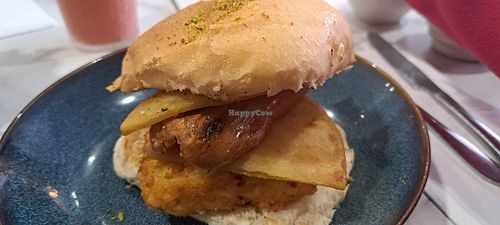 Roll with salt & chilli hash brown, vegan sausage, and two potato scones at PERK in Largs