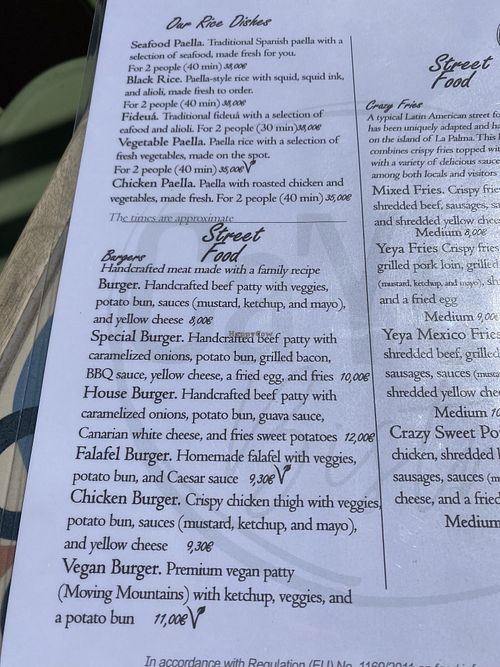 Menue   at Ca'Yeya Café in La Palma