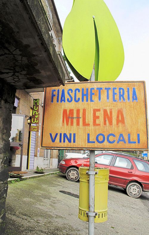 Sign outside the restaurant. The place was previously a traditional wineshop at Minu Organic Bistrot in Orvieto