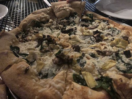 Vegan spinach, mushroom trio, artichoke pizza  at Mellow Mushroom in Chattanooga