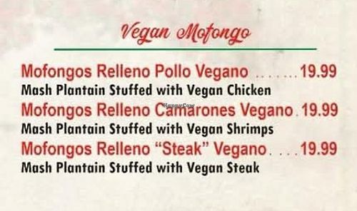$19.99 Mofongo con carnes veganas (🌱pollo/chicken - 🌱camarones/shrimp - 🌱steak) at Red Flamboyan in Rincon